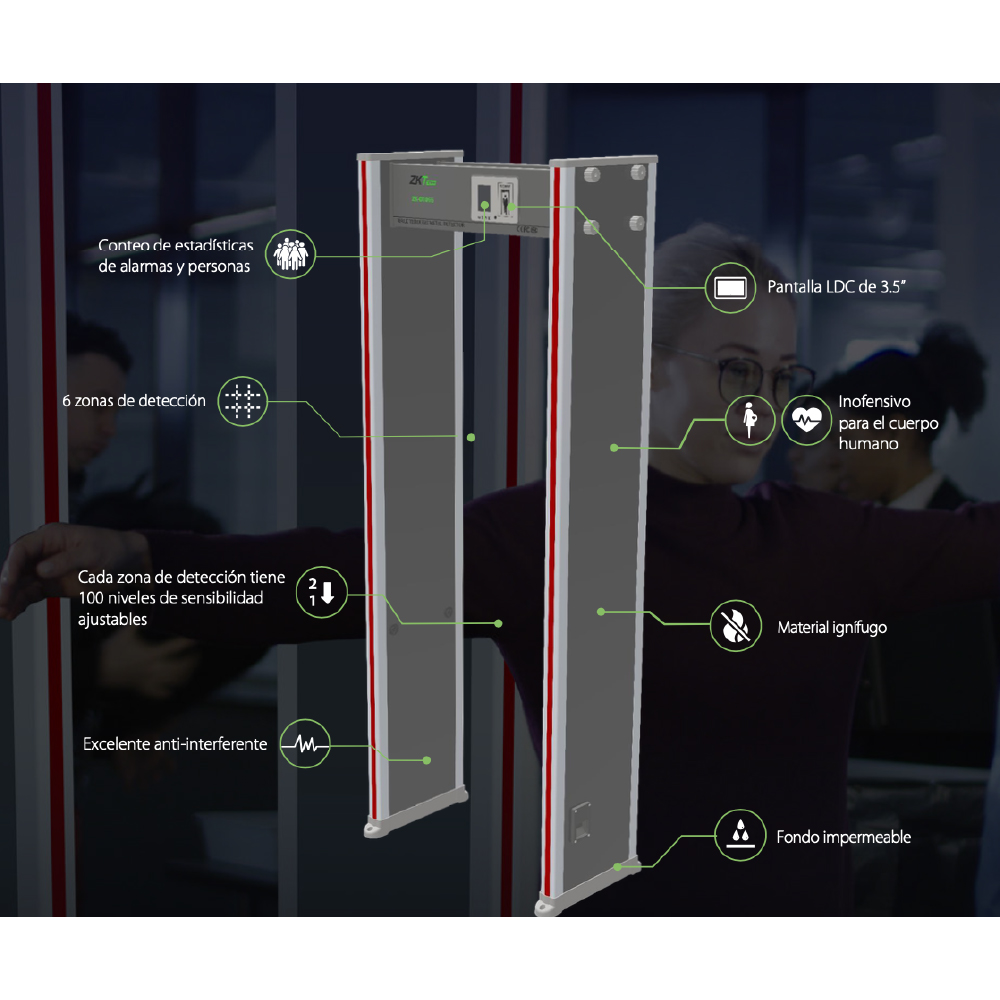 Detector De Metal Tipo Arco Zk D1065 Con 6 Zonas De Deteccion alta señal